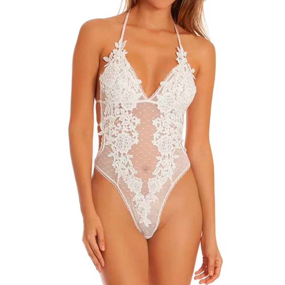 In Bloom by Jonquil Magnolia Lace & Mesh Dot Halter Neck Teddy